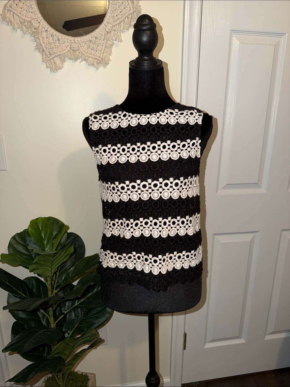 Black and white layered eyelet tank
